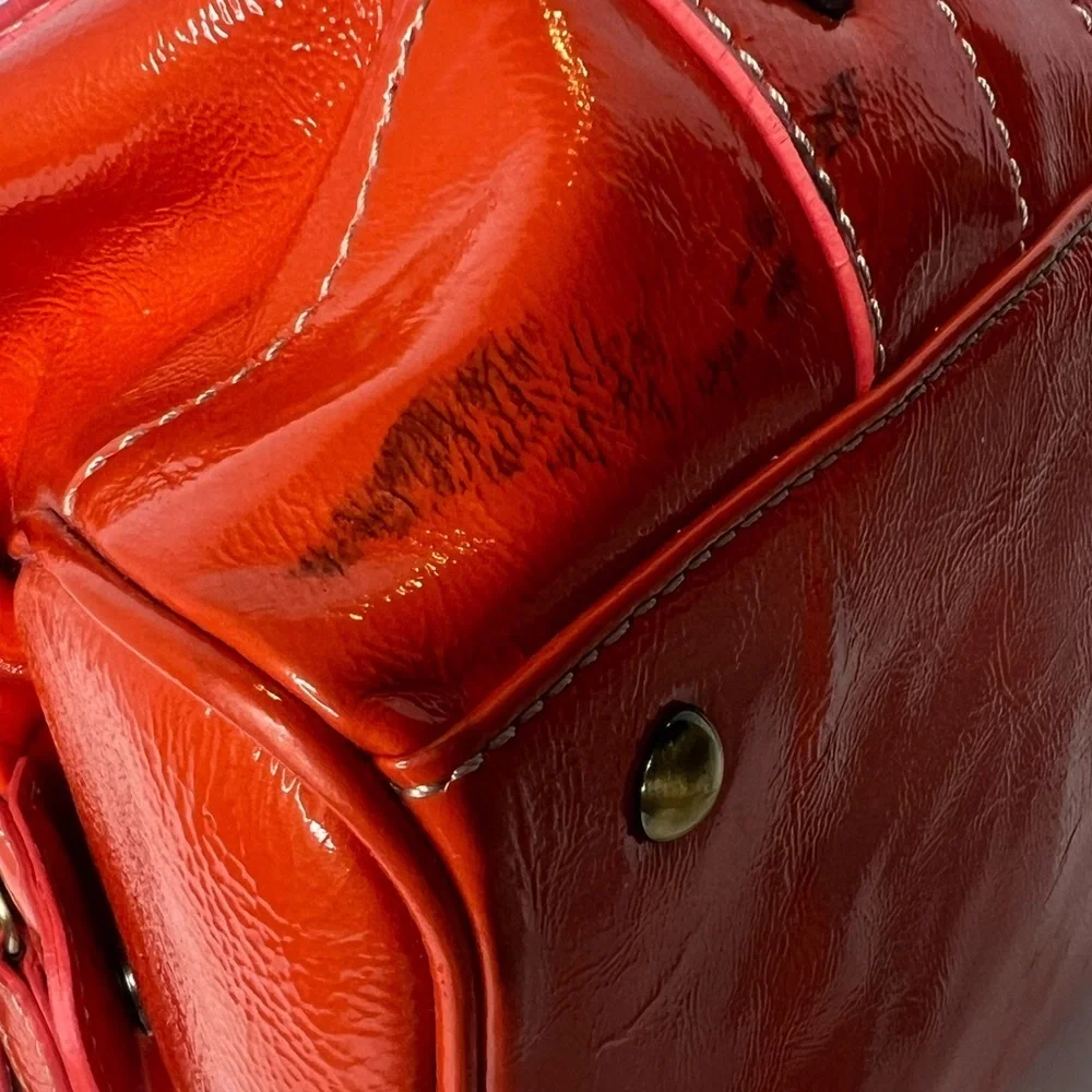 MCM Orange‎ Patent Leather Top Zipper Silver Studded Accent Satchel/Handbag 🧡